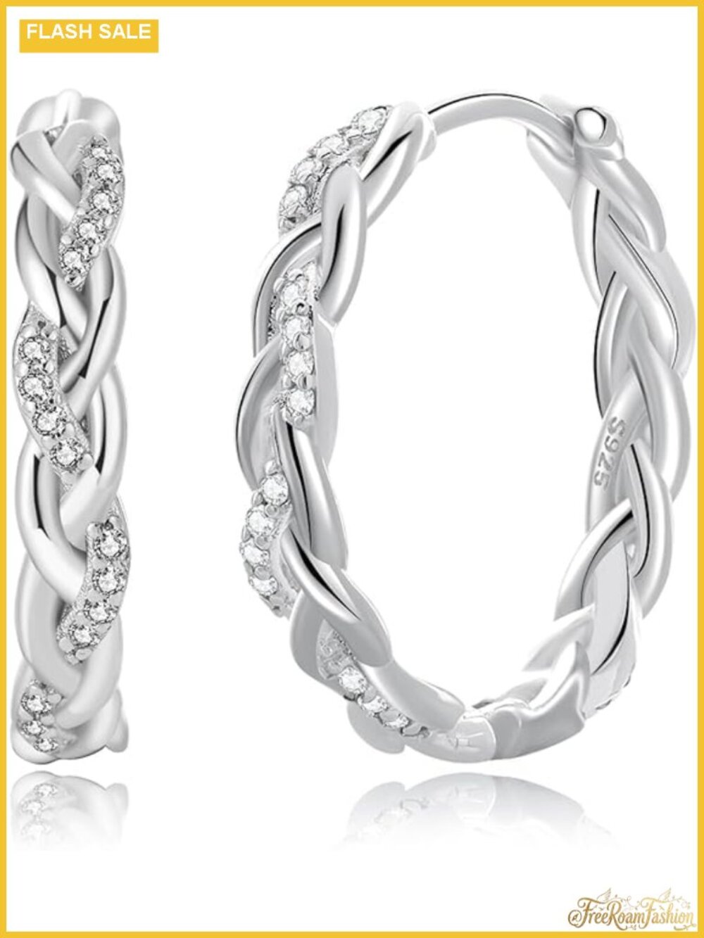 925 Sterling Silver Twisted Hoop Earrings Cubic Zirconia Hypoallergenic